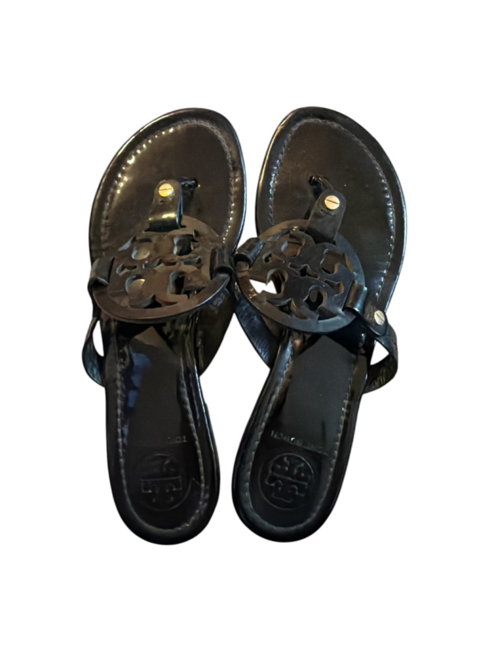 Tory Burch Black Patent Leather Miller Thong Sandals Size 7